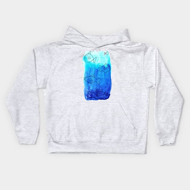 Gradient Watercolor Fish Kids Hoodie by saradaboru